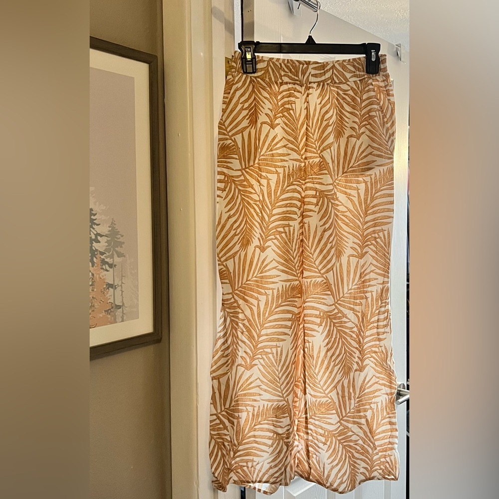 Tropical Leaf Print Women's wide leg pants